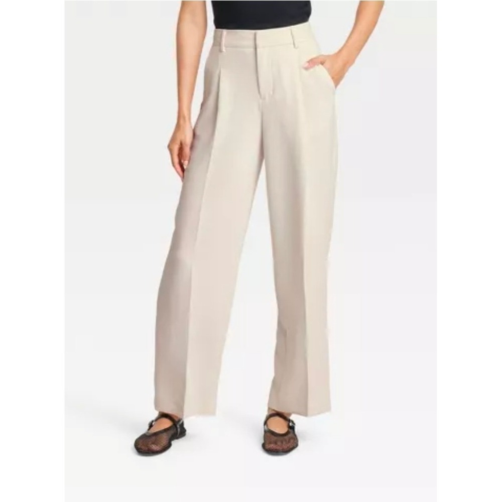 A New Day Women Off White High Rise Wide Leg Pleated Trousers Size 10 Regular